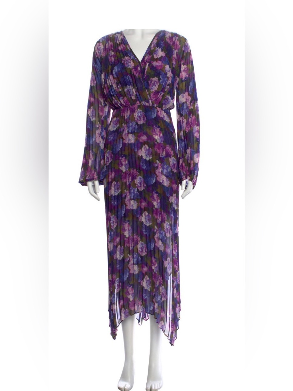 The Kooples Purple Floral Pleated Long-Sleeve Midi Dress Size XL New With Tags